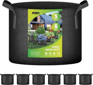 Plant Grow Bag 5 Gallon 6-Pack Heavy Duty Fabric Pots, 300g Thick Nonwoven Fabric Containers Aeration with Nylon Handles, for Planting Vegetables