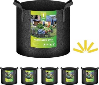 5-Pack 1 Gallon Plant Grow Bags Thickened Nonwoven Aeration Fabric Pots Heavy Duty Durable Container, Strap Handles for Garden, Black