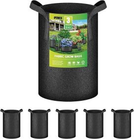 3 Gallon 5 Pack Grow Bags Nonwoven Fabric Pots Aeration Container with Strap Handles for Garden and Planting, 5-Pack Black, 3 Gallon