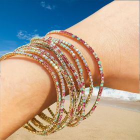 Multiple Layered Square Cut 14K Gold Plated Rhienstone 9 Pieces Stretch Bracelet Set
