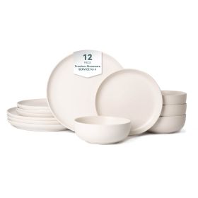 12-Piece Stoneware Dinner Plates Bowls Sets | Microwave & Dishwasher Safe | FDA Certified Non-Toxic Dinner Plates Bowls Set | Stackable Matte Gla