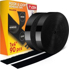 Hook and Loop Tape Roll with Heavy Duty Adhesive Industrial Strength Easy to Cut Strong Hook and Loop Strips with Sticky Back Black 1 Inch x 30 F