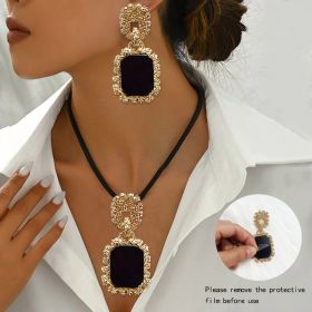 Elegant 14K Gold Plated Black Onyx Statement  Jewelry Set - Necklace and Earrings
