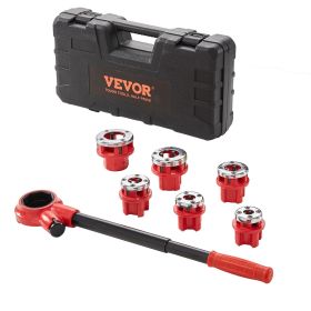 VEVOR Ratchet Pipe Threader Kit, 1/4" NPT - 1-1/4" NPT Manual Ratcheting Pipe Threader, Portable Pipe Threading Tool Set with 6PCS NPT Dies
