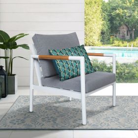 Outdoor Single Aluminum Sofa Armchair in White Gray, All-Weather for Backyards, Poolside, Balcony(Contain Cushions)