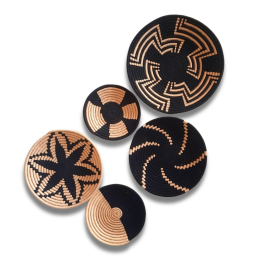 Bohemian Handwoven Wall Decor Set Black & Natural Artistic Designs (Set of 5)