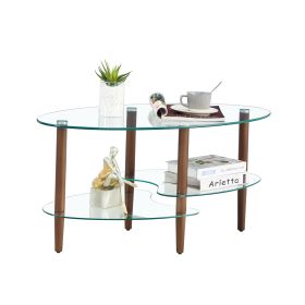 Transparent Oval Glass Coffee Table, Modern Living Room Table, Oak Leg Coffee Table, Three-layer Glass Table (Option: Transparent)
