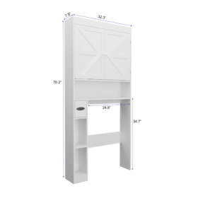 Over The Toilet Storage Cabinet With 2 Door  Home Space Saving Toilet Rack, Farmhouse Style For Bathroom, Restroom, Laundry (Color: White)