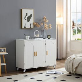 Sideboard Buffet Cabinet With 3 Doors And Removable Shelves, For Living Room, Dining Room, Ivory Whi (Color: White)