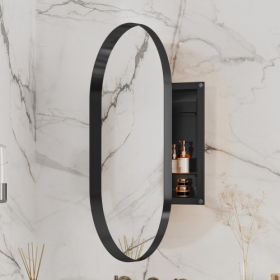 20x34 Inch Oval Recessed Metal Frame Bathroom Wall Cabinet With Mirror And Adjustable Shelves Unavailable Platforms- Temu (Color: black)