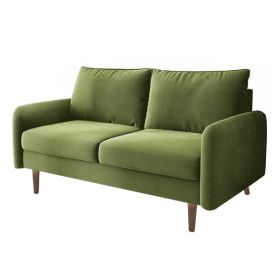 56.3-inch Velvet Round Arm Apartment Double Sofa (Color: Green)