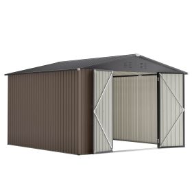 10 X 10 Ft Metal Storage Shed For Ourdoor, Steel Yard Shed With Design Of Lockable Doors, Utility And Tool Storage For Garden, Backyard, Patio, O (Color: Brown)