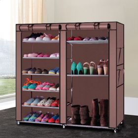 Double Row 9-grid Non-woven Shoe Cabinet Boots In Coffee Color (Color: Coffee)