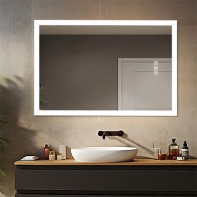 LED Bathroom Mirror Bright Front Side Light, 5 Mins Defog, Full HD Reflected, 3 Colors Dimmable, Wall Mounted (Color: silver)