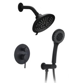 Round Shower System Wall Mounted Rain Mixer Combo Set (Color: black)