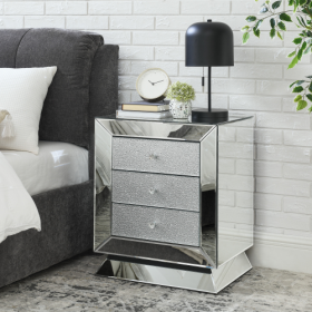 W 22 X D 16.5 X H26.4 Elegant Mirror Three Drawer Cabinet, Drawer Inlaid With Diamond Glass Mirror Three Drawer Cabinet, Suitable For Corridor, L (Color: silver)