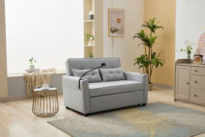 Futon Chair Bed Convertible Chair 3-in-1 Pull Out Sleeper Chair Beds With USB Ports,Wear-resistant And Anti-scratch, Armchair Bed Sleeper For Liv (Color: Grey)