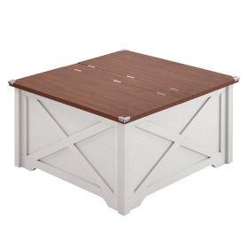 Large Hidden Storage Compartment, Double Flap Panel, Side X Shape, Coffee Table, Square, 31.5x31.5x18in (Option: Brown and white)