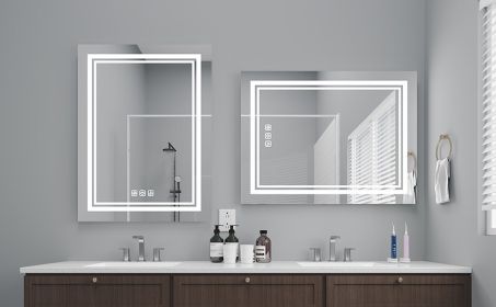 Bright LED Bathroom Mirror Front Light, 5 Mins Defog, Full HD Reflected, 3 Colors Dimmable, Wall Mounted (Color: silver)