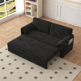 63-inch Large Folding Sofa Bed Velvet Multifunctional Double Sofa Bed, Three Modes Switch, Suitable For Sitting, Lying And Sleeping, Suitable For (Color: black)