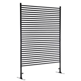 71.26''x46.65'' Outdoor Privacy Screens Freestanding,Metal Privacy Fence Panels For Outside, Slatted Privacy Screens With Stand,Black (Color: black)