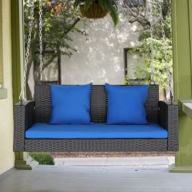 4ft Black Rattan Blue Cushion 4.5mm Iron Chain Woven Rattan Swing, Excluding Swing Frame (Option: Black Blue)