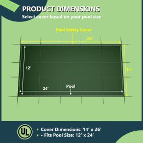 Inground Pool Safety Cover, Rectangle Winter Pool Cover,for Swimming Pools,UV Protection Tarp Waterproof,Green (Option: 12X24 in)