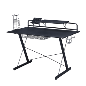 Techni Sport TS-200 Carbon Computer Gaming Desk With Shelving, Black (Color: black)