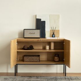Storage Cabinet With 2 Doors, Adjustable Shelves, Decorative Entryway Accent Cabinet For Living Room, Dining Room (Option: Natural Wood)