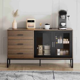 Sideboard 2 Doors 3 Drawers Ample Storage Space Wide Tabletop Side Storage Cabinet for Home Coffee Shop Dark Walnut (Option: as picture)