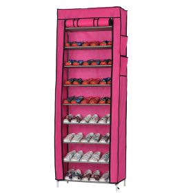 10 Layer 9-grid Non-woven Fabric Shoe Cabinet In Rose Red (Option: Rose Red)