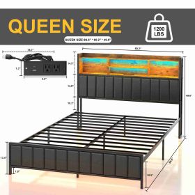 Metal Bed Frame Modern Stylish Bed Platform with Headboard Footboard Storage Racks LED Lights (Option: as picture)