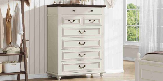 Vertical Filing Cabinet 35.4 X 15.7 X 47.2in Walnut Top White Body 7 Drawer File Cabinet for Home Office (Option: as picture)