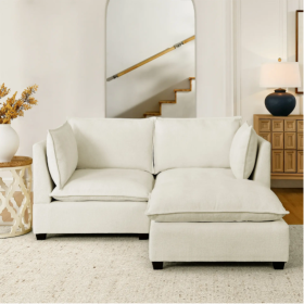 Comfy Cloud Couch Loveseat With Ottoman, Modern Chenille Love Seat Upholstered Modular Couch Sleeper For Living Room, Apartment, Studio, Office B (Color: Beige)