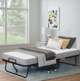 Folding Bed With Mattress  Foam Mattress (Color: black)
