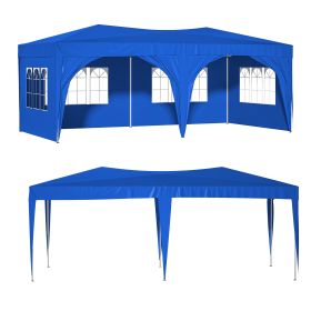 10X20 Ft Pop Up Canopy Tent With 6 Sidewalls, Ez Pop Up Outdoor Canopy For Parties, Waterproof Commercial Tent With 3 Adjustable Heights, Carry B (Color: Blue)