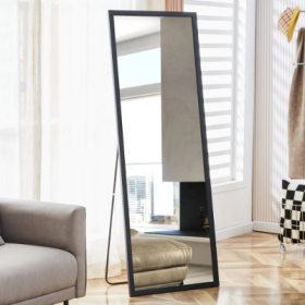 Hird Generation Black Solid Wood Frame Full Body Mirror, Bold Border, Bathroom Makeup Mirror, Bedroom Porch, Decorative Mirror, Clothing Store, F (Color: black)