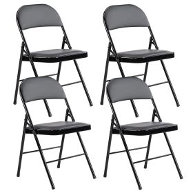 Sturdy Metal Folding Chair with 350-Pound Capacity, Leather Padded Folding Chairs, Metal Frame, Water-Resistant, Ideal for Indoor and Outdoor Eve (Pack: 4 Pack, Color: black)
