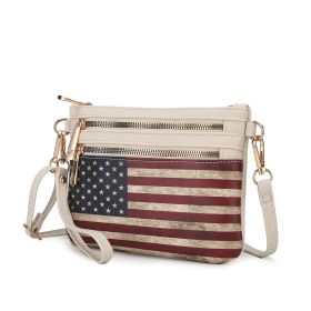 MKF Collection Alisson Vegan Leather Women FLAG Crossbody-Wristlet Bag by Mia K (Color: Beige, Material: Vegan Leather)