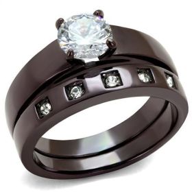 TK2547 - IP Dark Brown (IP coffee) Stainless Steel Ring with AAA Grade CZ in Clear (size: 5)