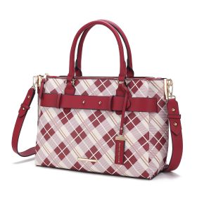 MKF Collection Coleen Vegan Leather Women Plaid Satchel Bag by Mia k (Color: Red, Material: Polycarbonate)