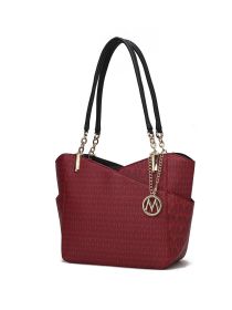 MKF Collection Jules M Logo Printed Vegan Leather Women Tote Bag by Mia k (Color: Burgundy, Material: Vegan Leather)