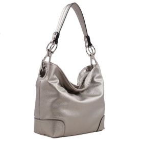 MKF Collection Emily Soft Vegan Leather Hobo Bag by Mia K (Color: Pewter, Material: Vegan Leather)