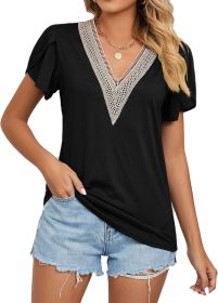 Cap Sleeve Summer Tops for Women Trendy Floral Print Casual V Neck T Shirts Petal Sleeve Blouses (size: S)