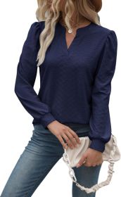Women Tops Blouse Causal Shirts Puff Long Sleeve Tunic V Neck (size: S)