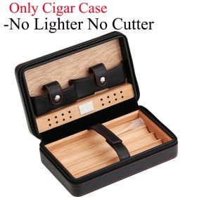 Cedar Wood Cigar Humidor Box Travel With Humidifier Leather Cigar Case W/wo Lighter Cutter (Color: Only  case)
