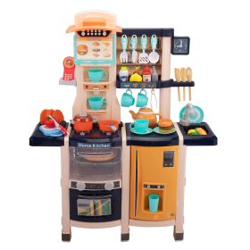 Large Pretend Play Kitchen Set Kids Cooking Playset with Realistic Lights;  Vivid Sounds;  Play Phone;  Clock and 65 Pcs Accessories;  3 +;  Blue (Color: Blue)