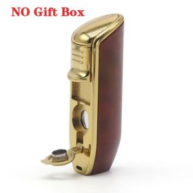 Luxury Lighter Butane Cigar Lighter Windproof Metal 3 Jet Lighters Smoking Igniter Cigar Punch Cutter (Color: C Logo No gift Box R)