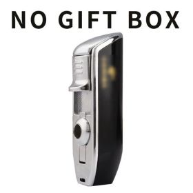 Lighter Metal 3 Jet Butane Gas Torch Smoking Lighter W/ Cigar Punch Stripe Sharp Cigar Lighter (Color: Black no box)