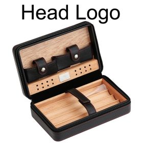 GALINER Charuto Cedar Wood Cigar Humidor Box Travel Cigar Case Storage 4 Cigars Box Humidor Humidifier For Sigar (Color: C Logo BLACK)